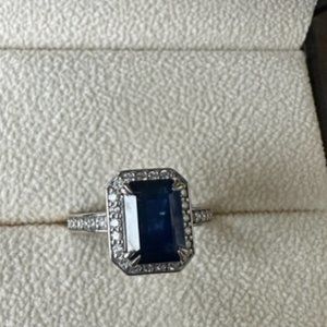 14K White Gold Sapphire and Natural Diamond Ring